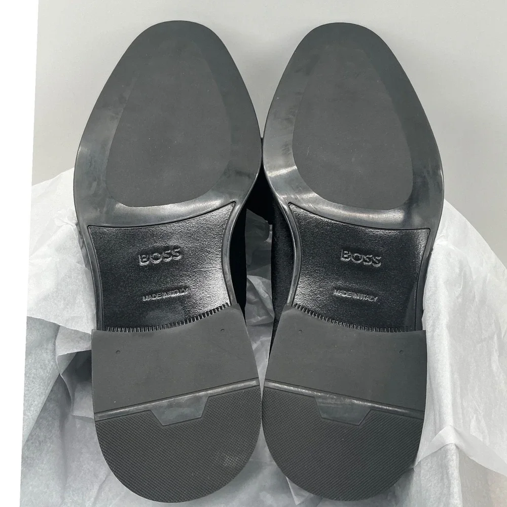 Hugo Boss Derrek Black Velvet Oxford Dress Shoes Mens 10 Made in Italy